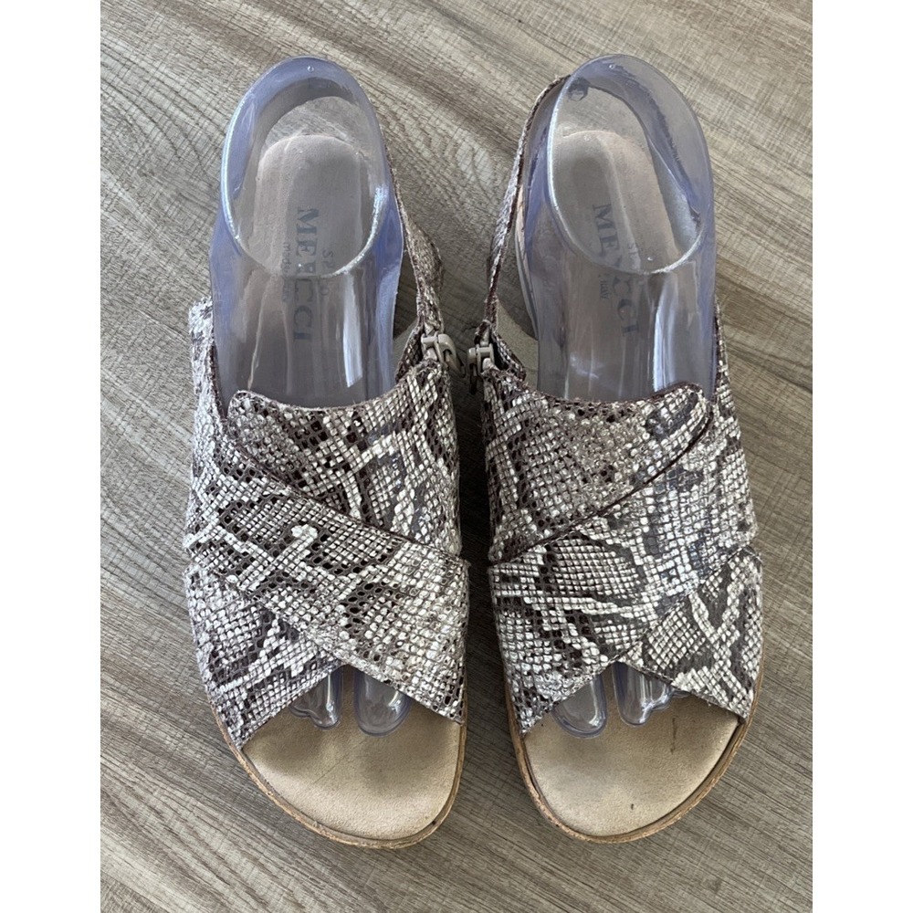 Sesto Meucci Italian Leather Brown/White Snakeskin Print Slingback Sandals 9 M